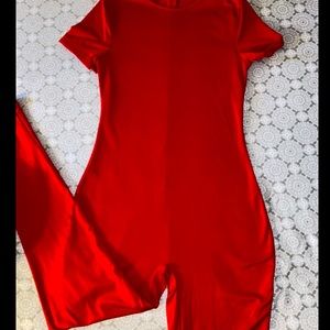 Red one piece jump suit